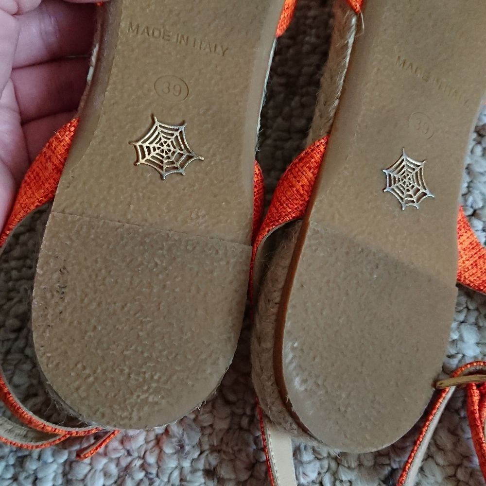 Charlotte Olympia neon orange canvas bow ankle wrap sandals size 8.5 - Picture 12 of 12